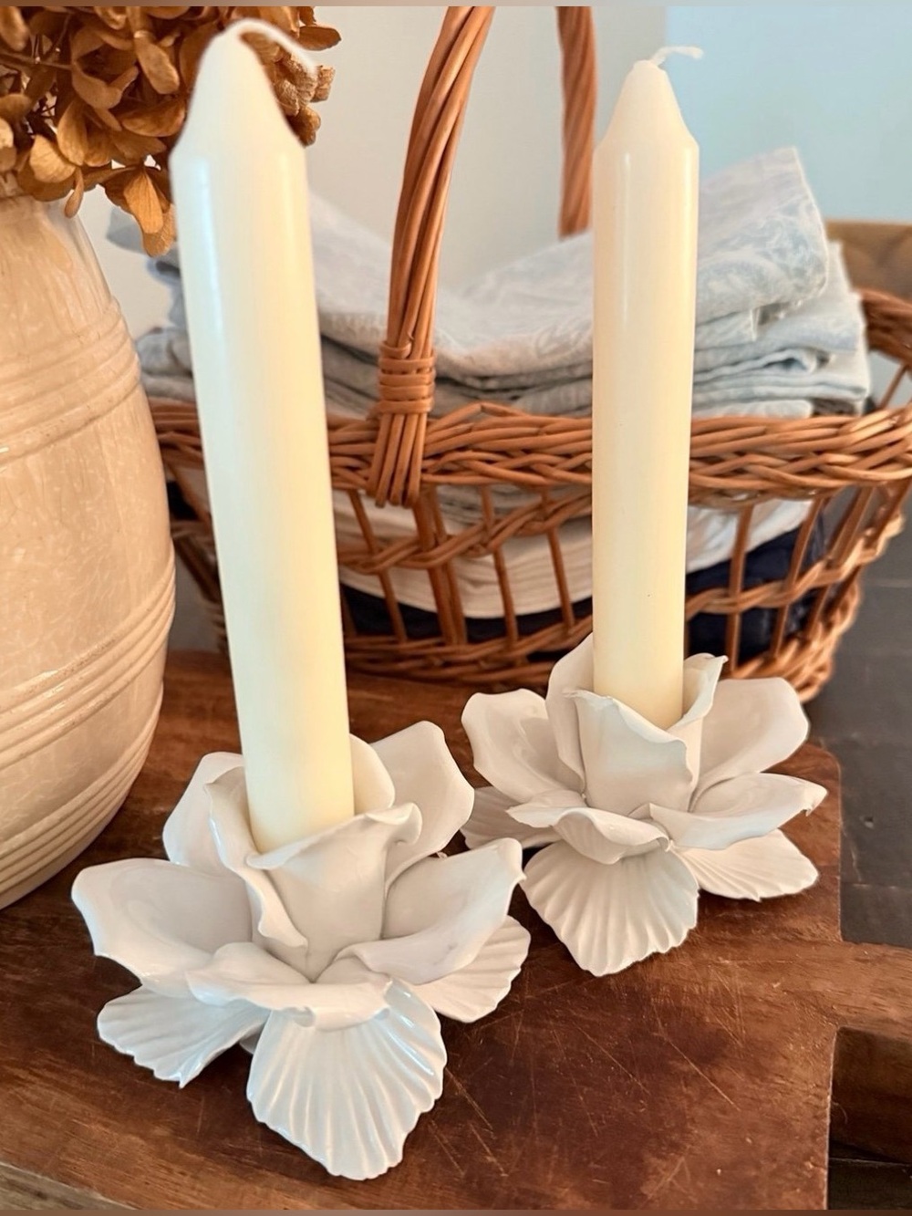Vintage Lord And Taylor White Porcelain Rose Candle Holder - Made In Italy
